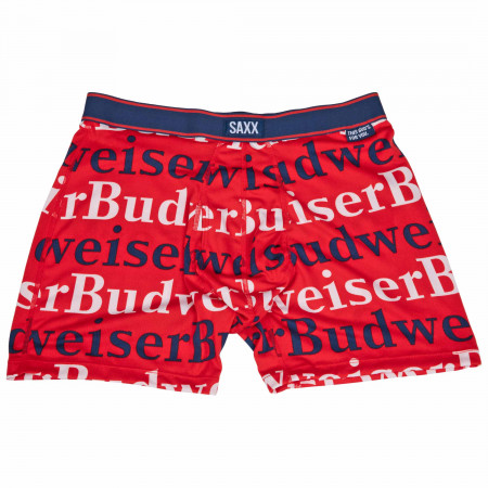 Budweiser Beer Repeating Text Brand SAXX Men's Boxer Briefs